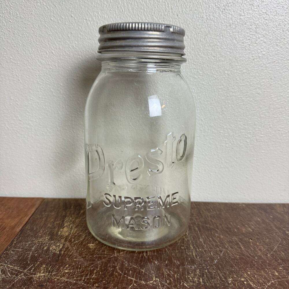 Vintage Presto‎ Supreme Mason Quart jar Presto Glass & metal Lid 1930s 1940s